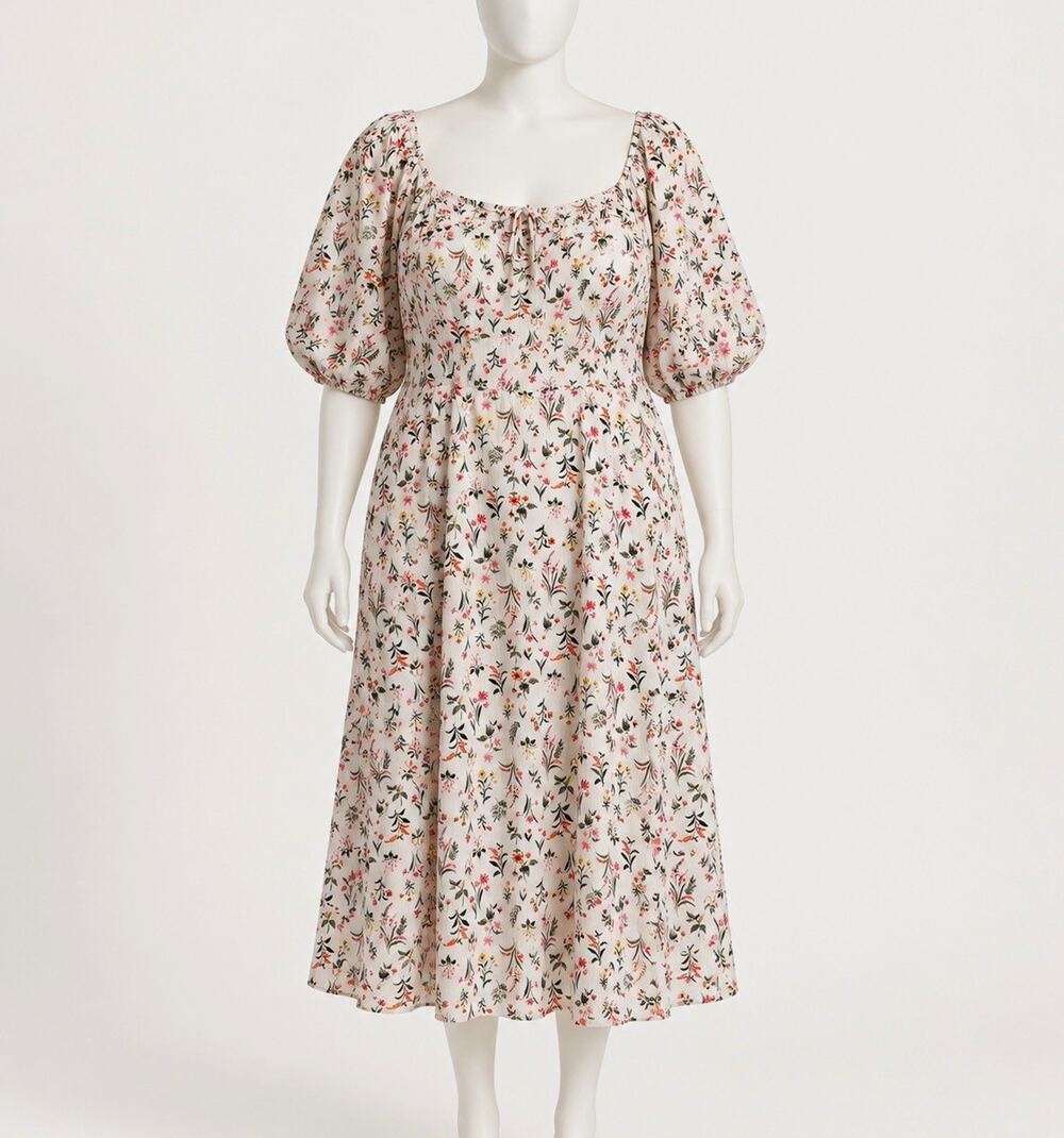 Old Navy Womens XXL Floral Puff Sleeve Smocked Midi Dress Cottagecore